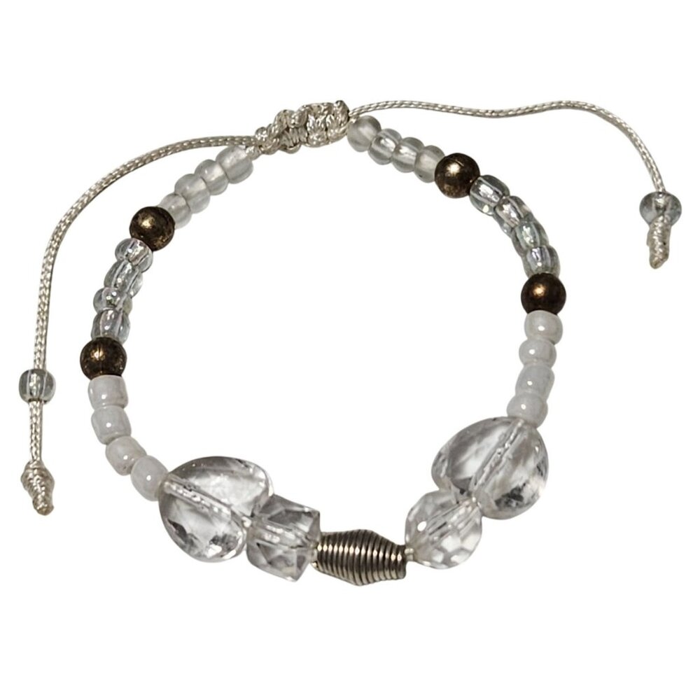 Handmade Adjustable Beaded Bracelet Clear Glass White Beads Fashion Jewelry